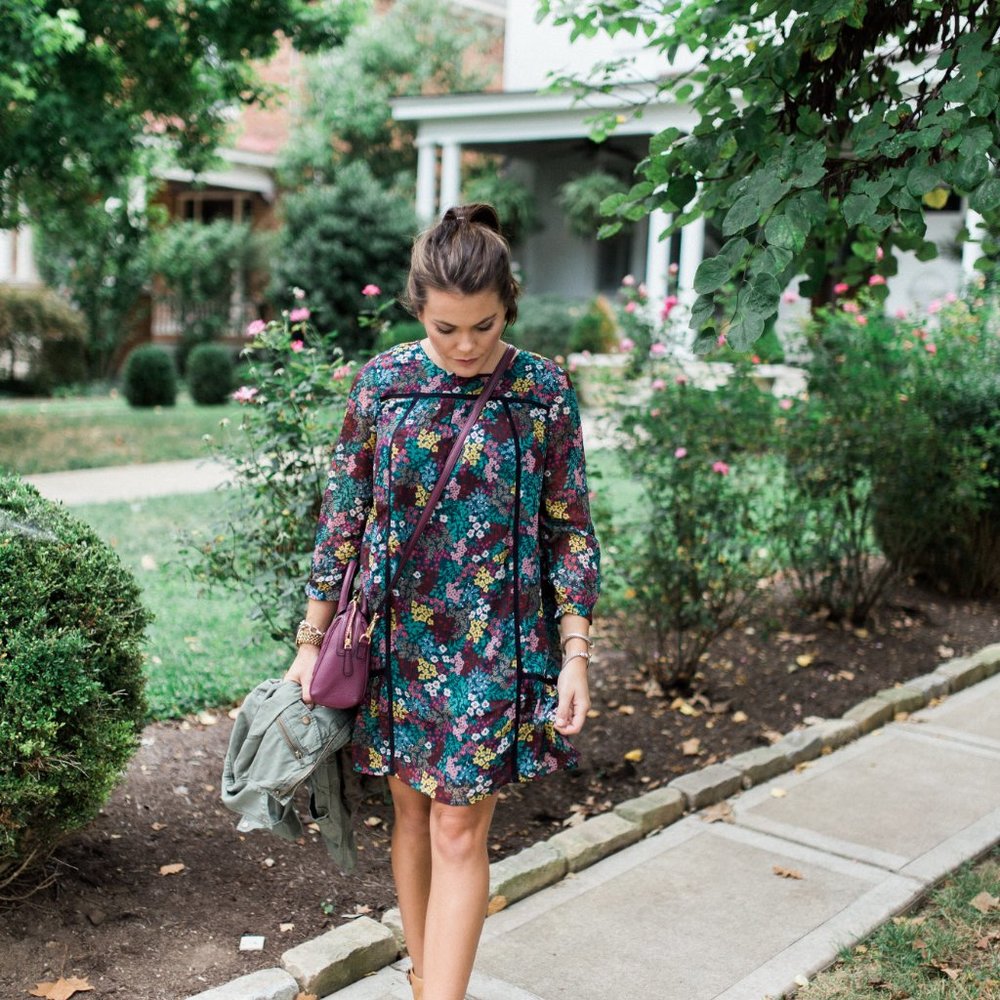 Ann Taylor LOFT Floral Shift Peasant Chiffon Dress Size Small